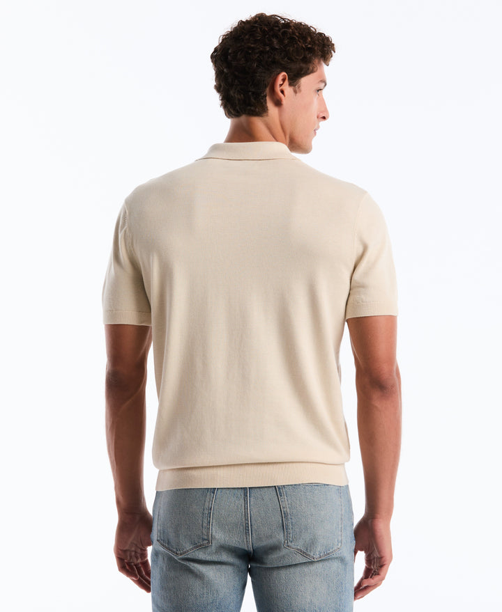 Cotton Honeycomb Stripe Stitch Sweater Polo (Birch) 