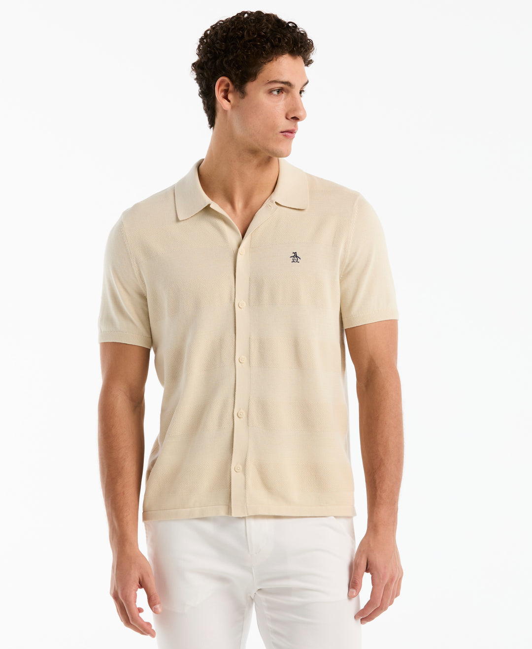 Cotton Honeycomb Button Front Sweater (Birch) 
