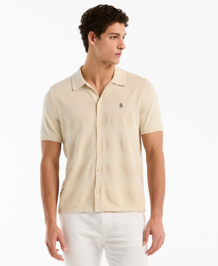 Cotton Honeycomb Button Front Sweater (Birch) 