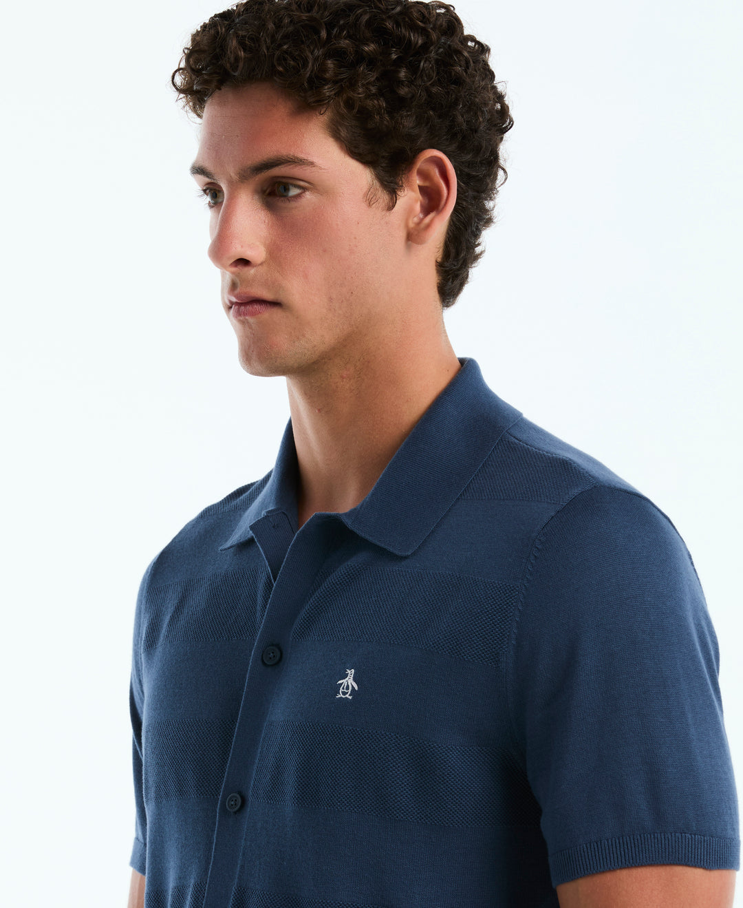 Cotton Honeycomb Button Front Sweater (Sargasso Sea) 