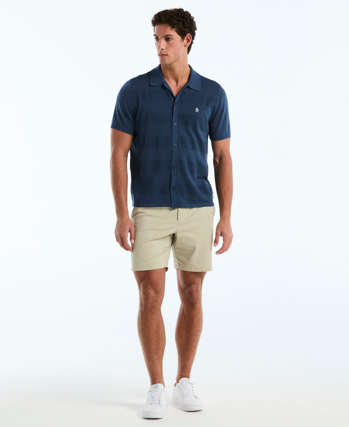 Cotton Honeycomb Button Front Sweater (Sargasso Sea) 