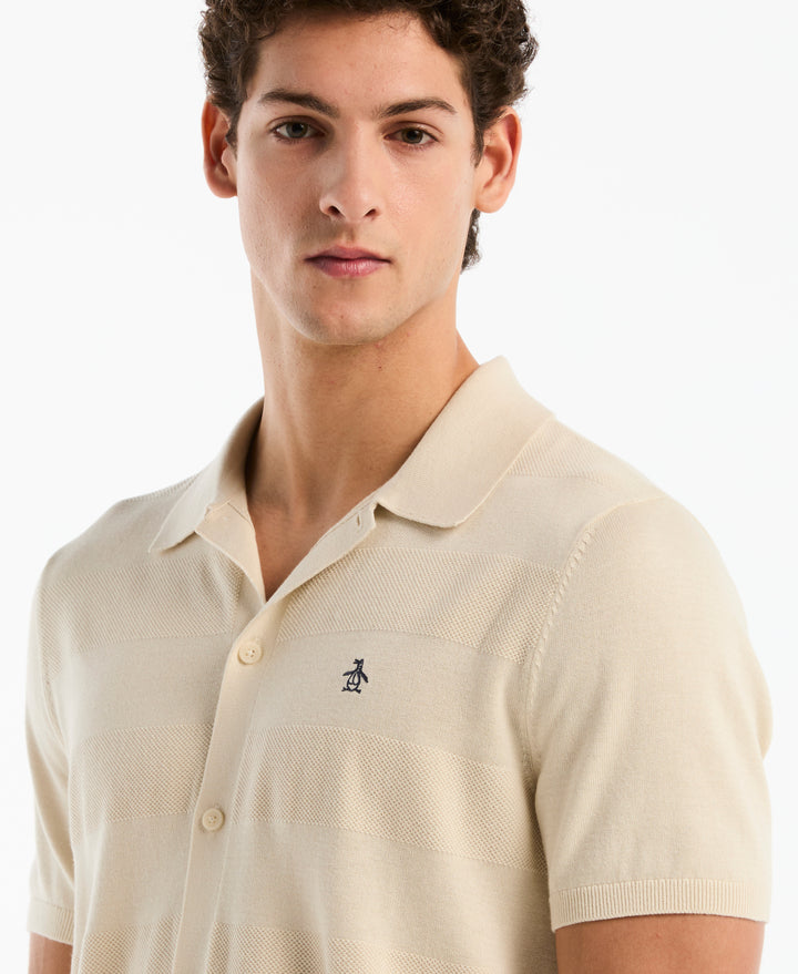 Cotton Honeycomb Button Front Sweater (Birch) 