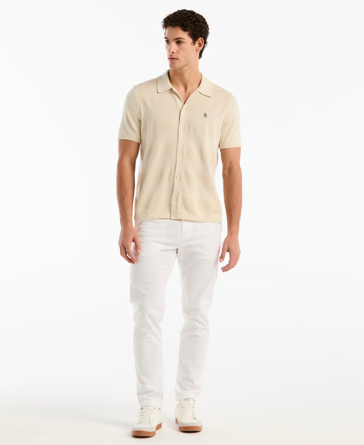 Cotton Honeycomb Button Front Sweater (Birch) 