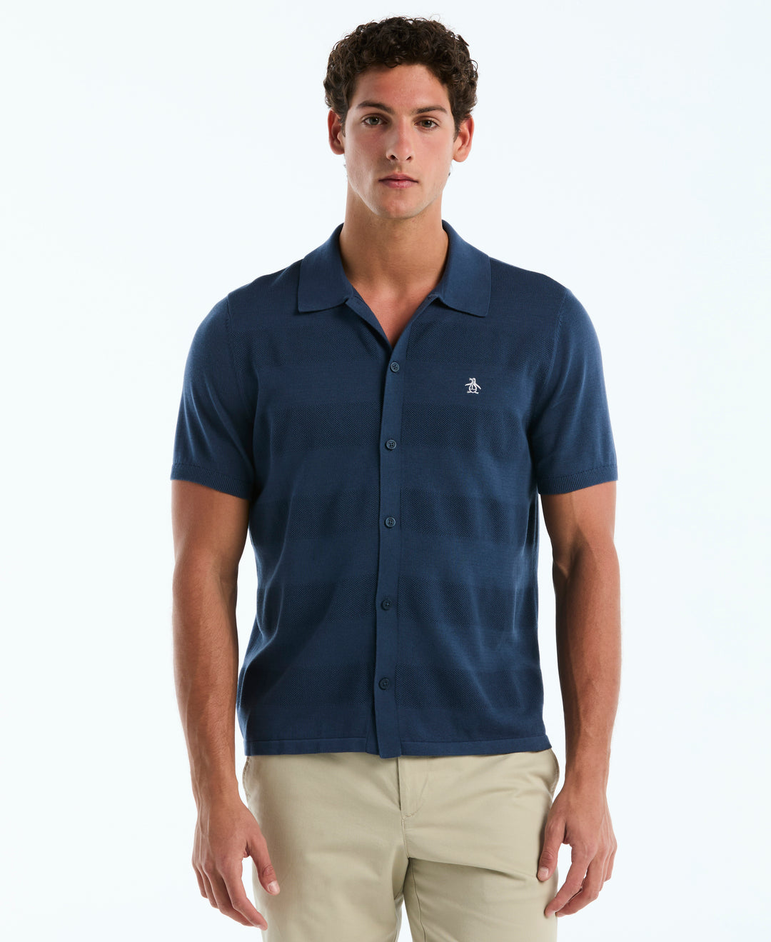 Cotton Honeycomb Button Front Sweater (Sargasso Sea) 