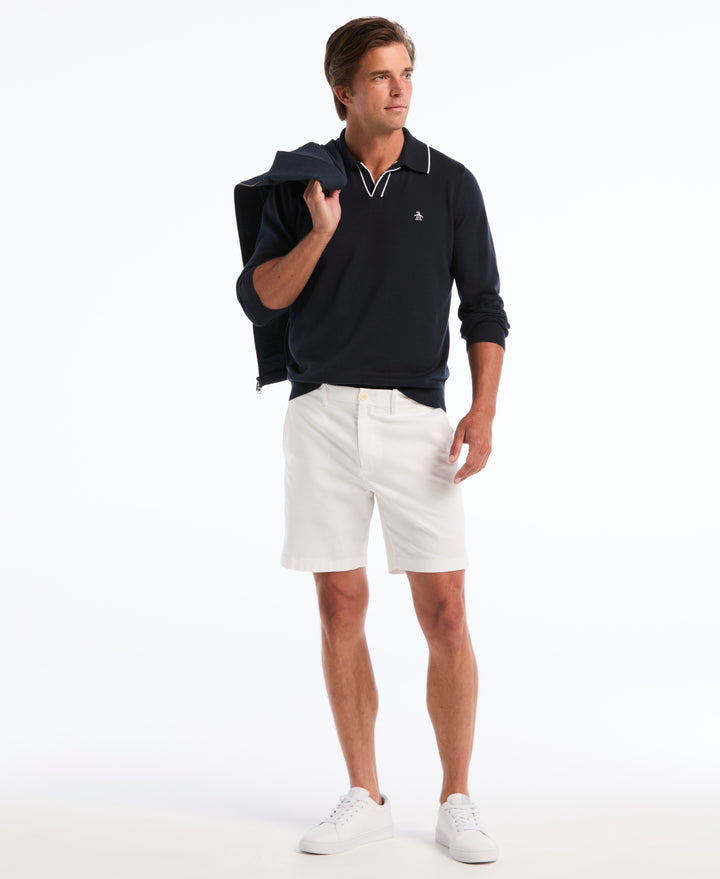 Honeycomb Tipping Collar Long Sleeve Sweater Polo (Dark Sapphire) 