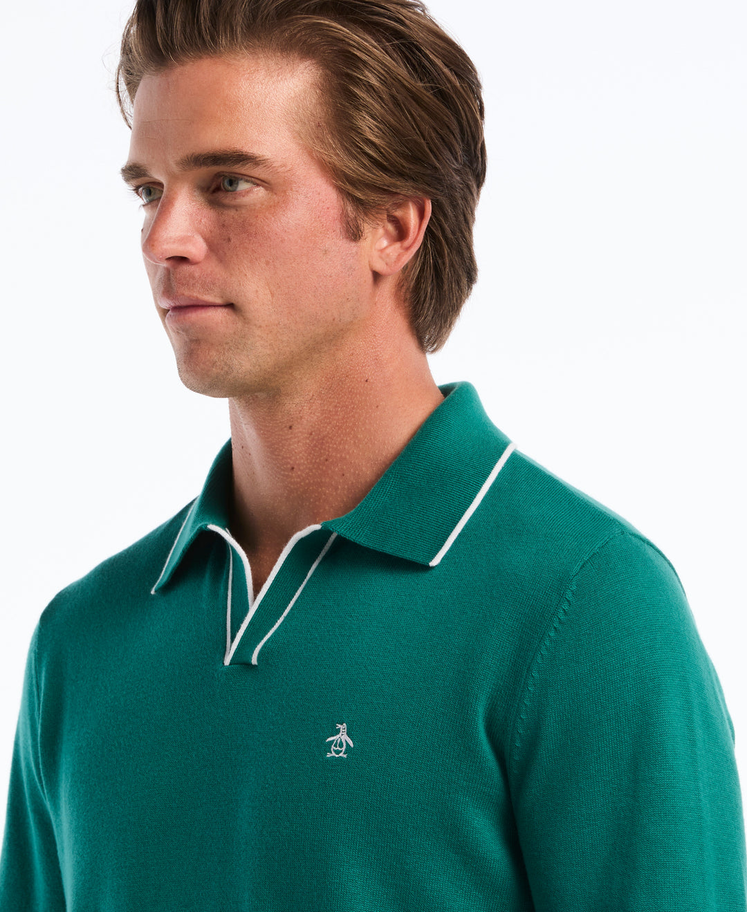 Honeycomb Tipping Collar Long Sleeve Sweater Polo (Storm) 
