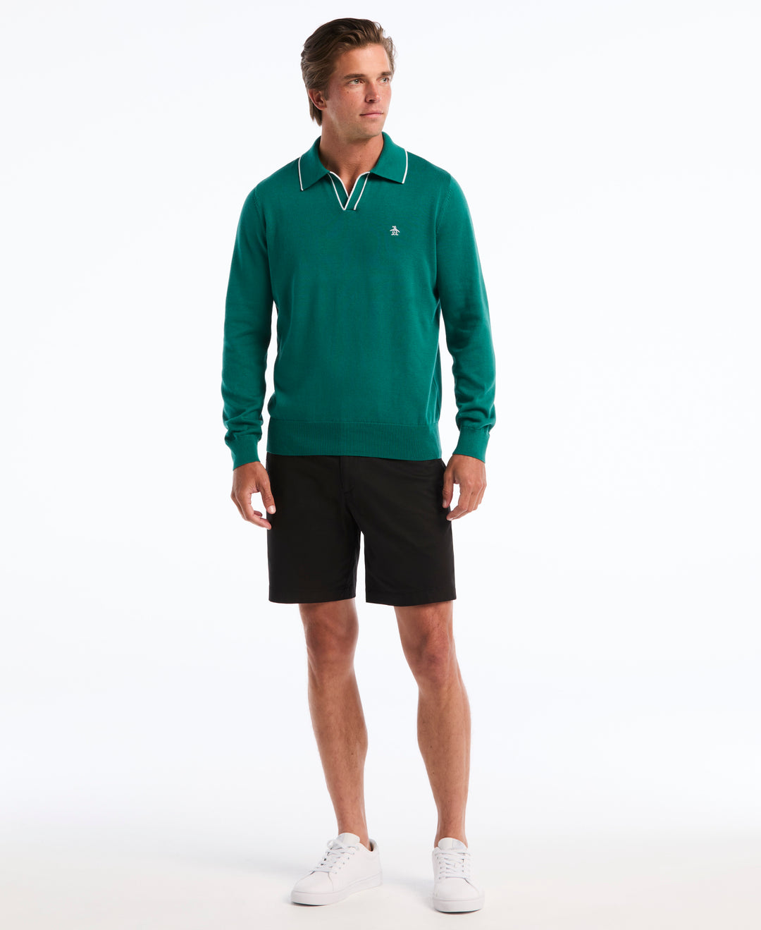 Honeycomb Tipping Collar Long Sleeve Sweater Polo (Storm) 