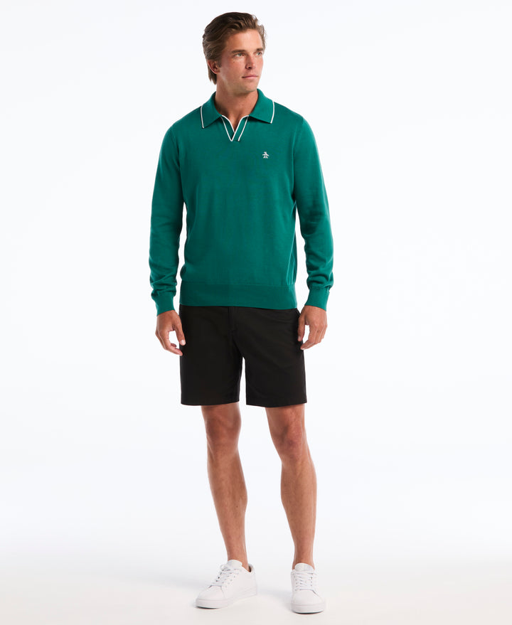 Honeycomb Tipping Collar Long Sleeve Sweater Polo (Storm) 