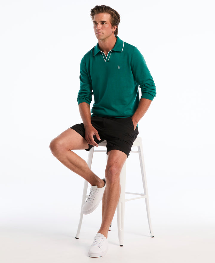 Honeycomb Tipping Collar Long Sleeve Sweater Polo (Storm) 