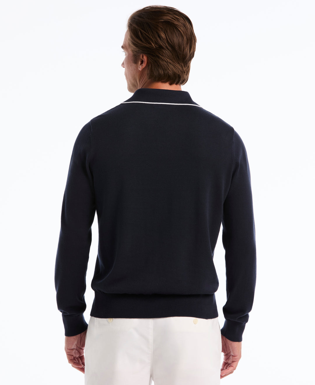 Honeycomb Tipping Collar Long Sleeve Sweater Polo (Dark Sapphire) 