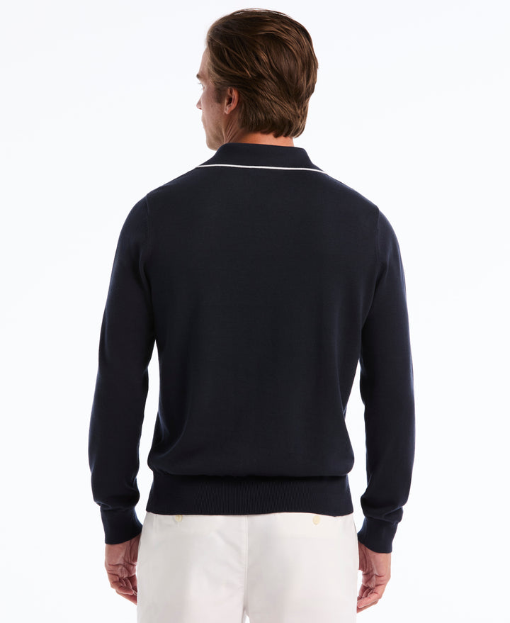 Honeycomb Tipping Collar Long Sleeve Sweater Polo (Dark Sapphire) 