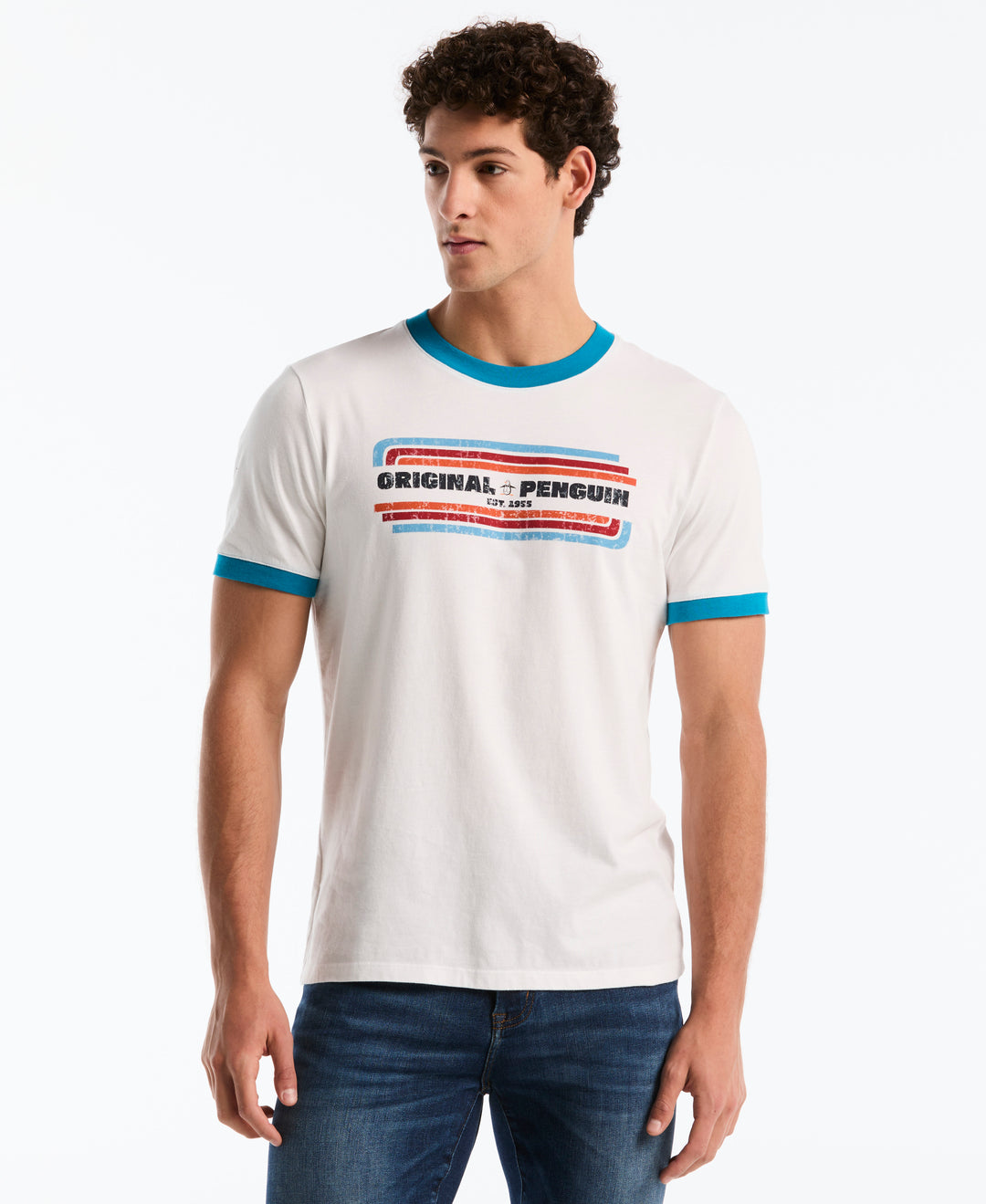 Cotton Icons Pete Graphic Ringer Tee (Bright White) 