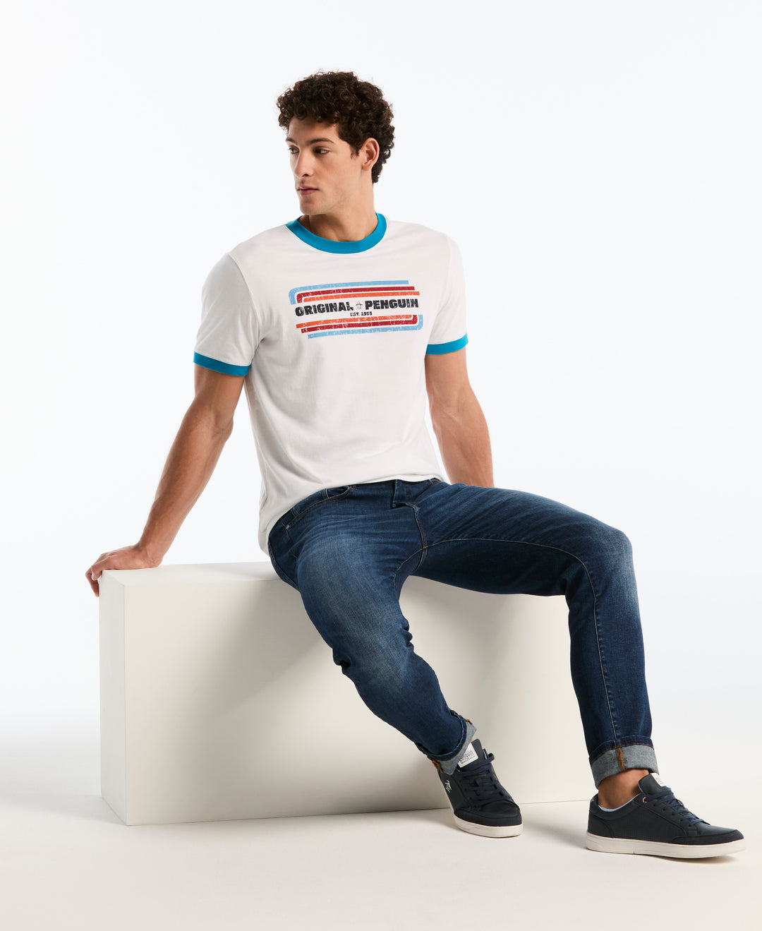 Cotton Icons Pete Graphic Ringer Tee (Bright White) 