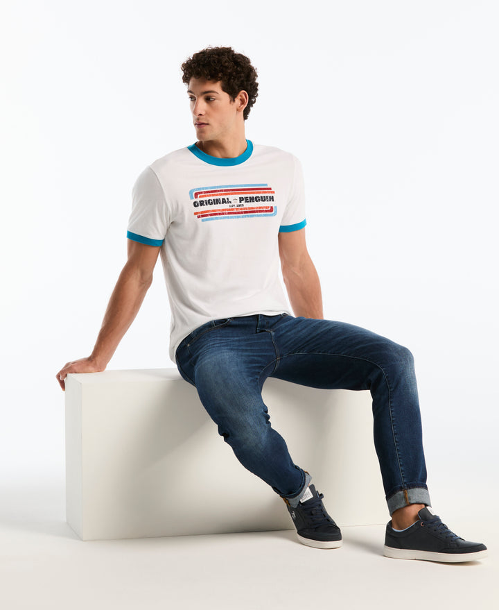 Cotton Icons Pete Graphic Ringer Tee (Bright White) 