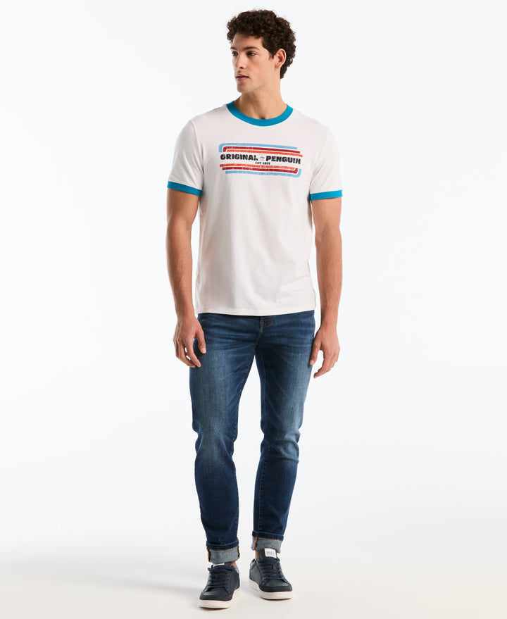 Cotton Icons Pete Graphic Ringer Tee (Bright White) 