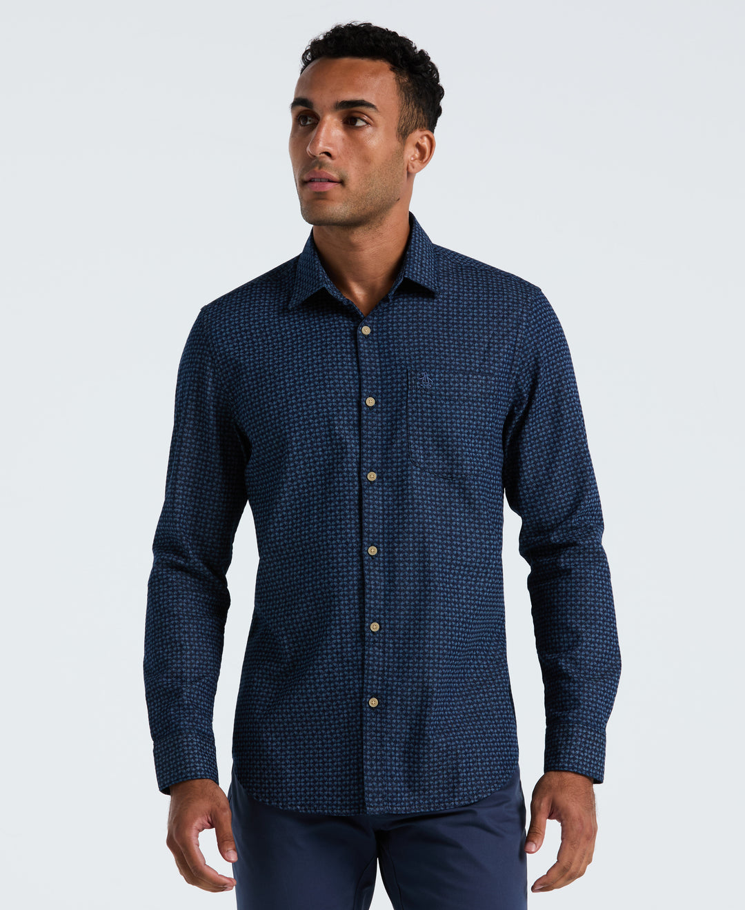 Indigo Print Cotton Shirt (Dark Sapphire) 