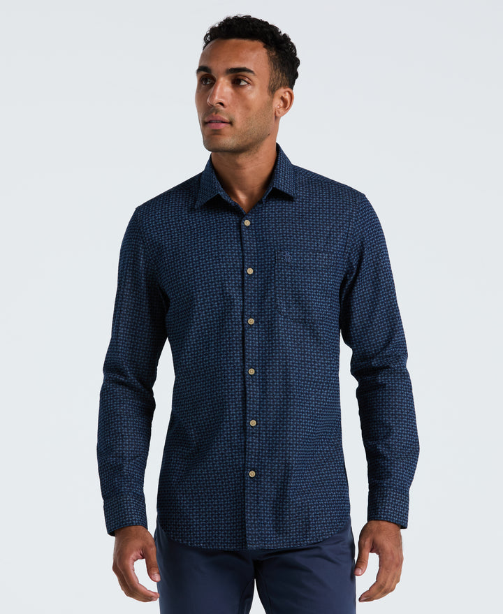 Indigo Print Cotton Shirt (Dark Sapphire) 