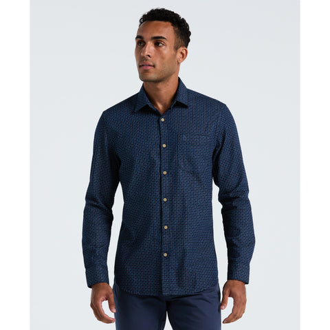 Indigo Print Cotton Shirt (Dark Sapphire) 