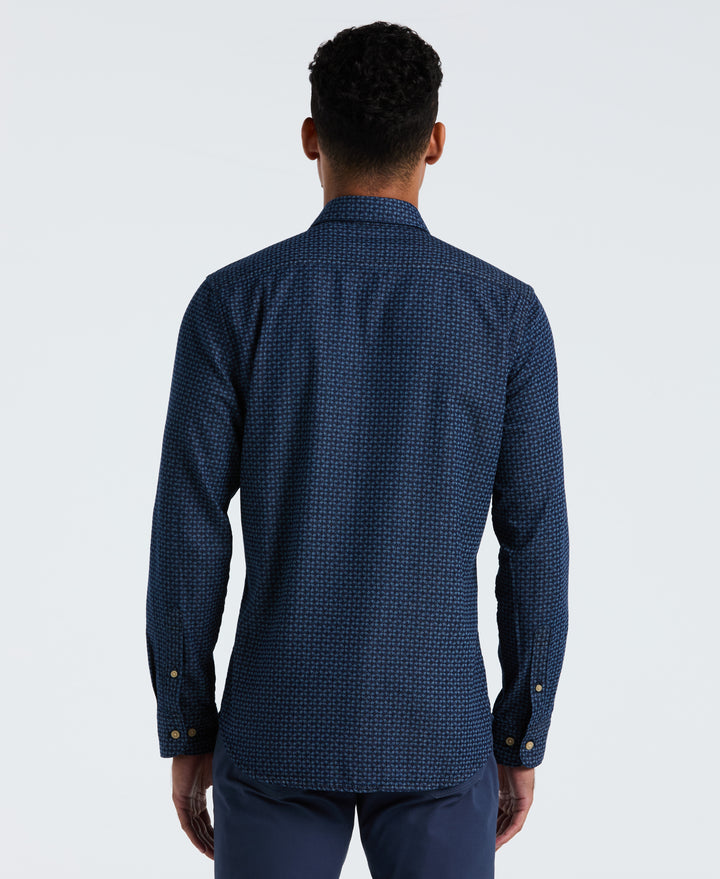 Indigo Print Cotton Shirt (Dark Sapphire) 