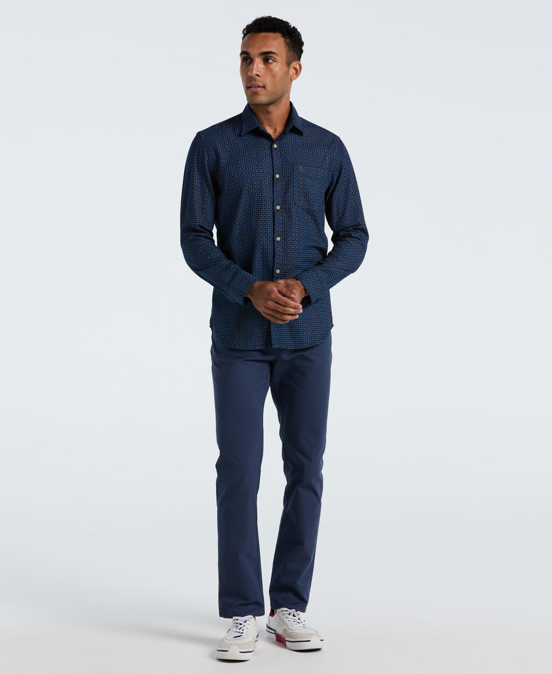 Indigo Print Cotton Shirt (Dark Sapphire) 