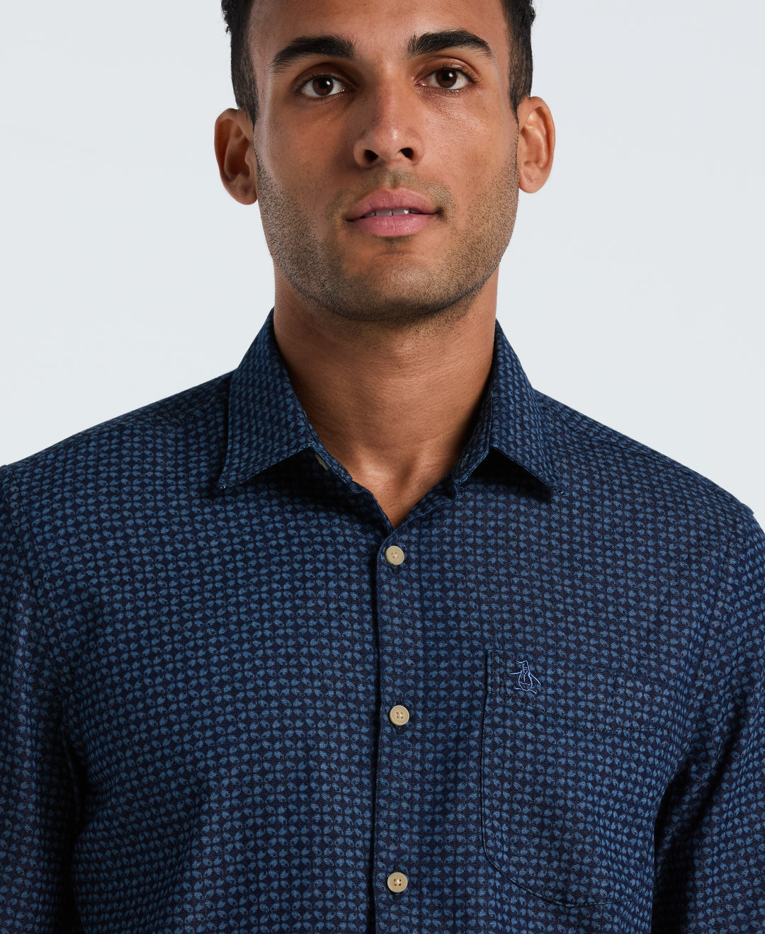 Indigo Print Cotton Shirt (Dark Sapphire) 