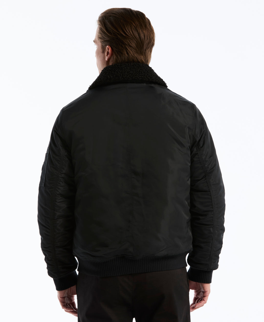 Insulated Faux Shearling Aviator Jacket (True Black) 
