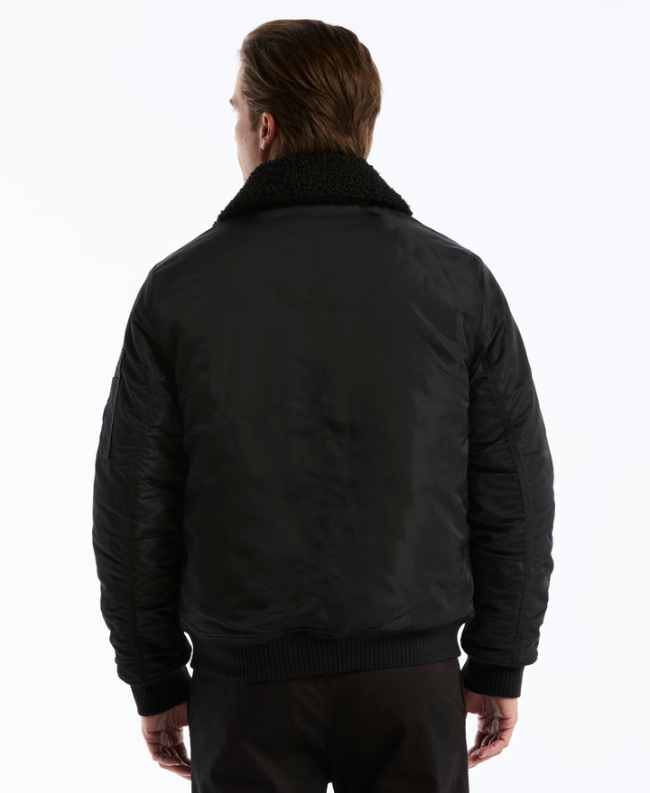 Insulated Faux Shearling Aviator Jacket (True Black) 