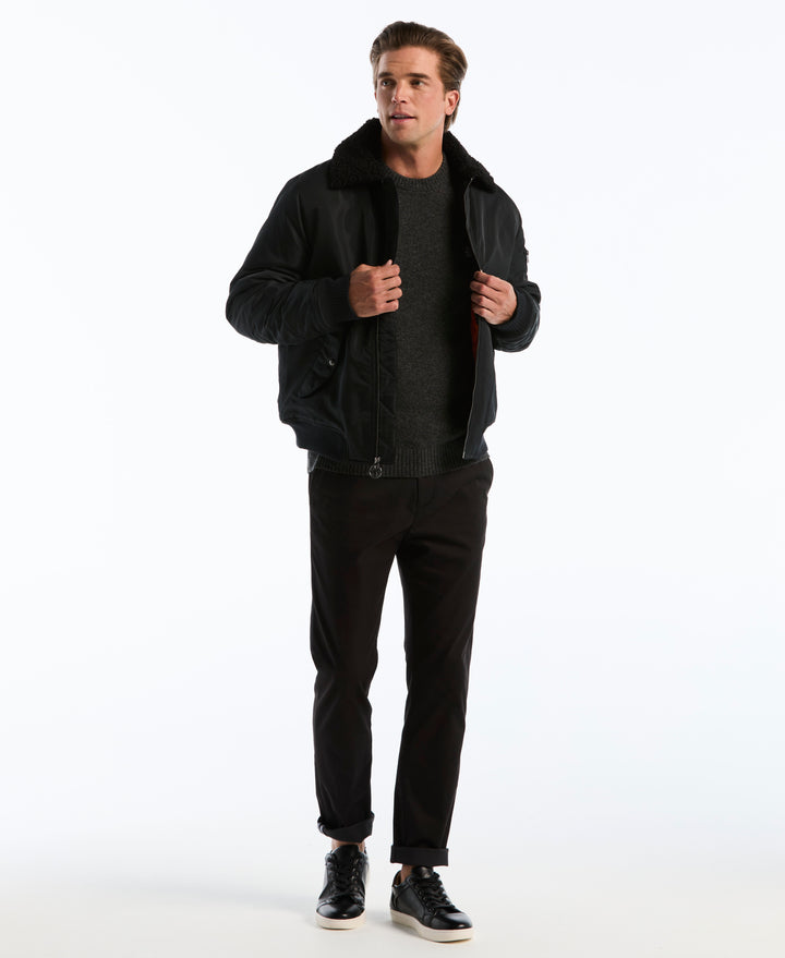 Insulated Faux Shearling Aviator Jacket (True Black) 