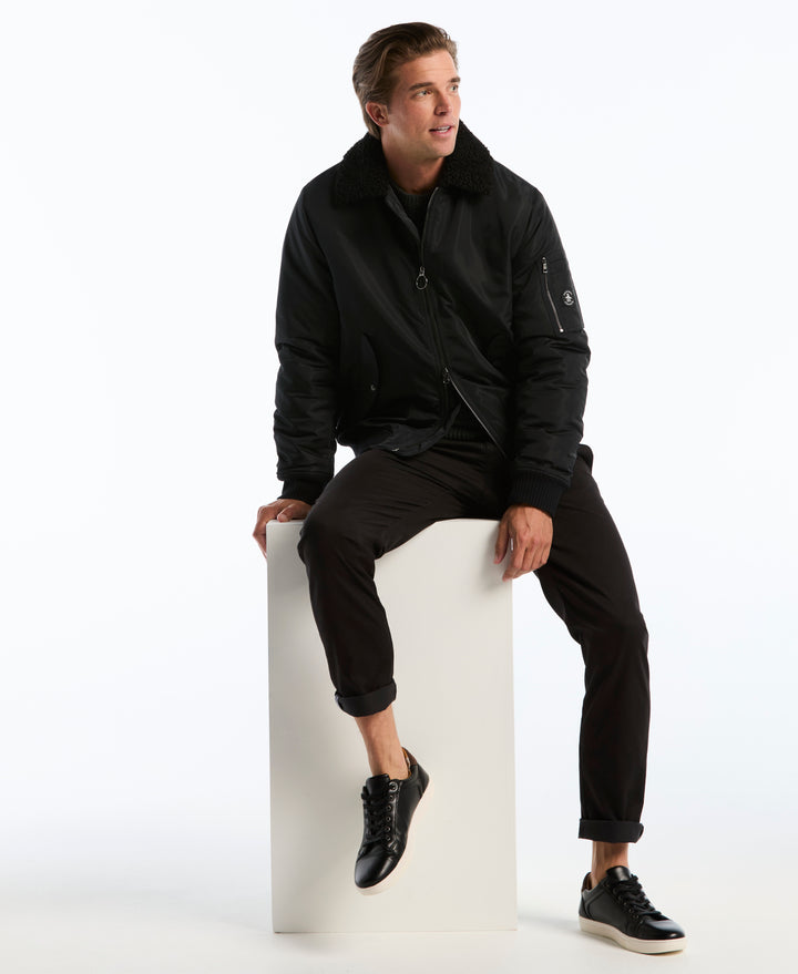 Insulated Faux Shearling Aviator Jacket (True Black) 