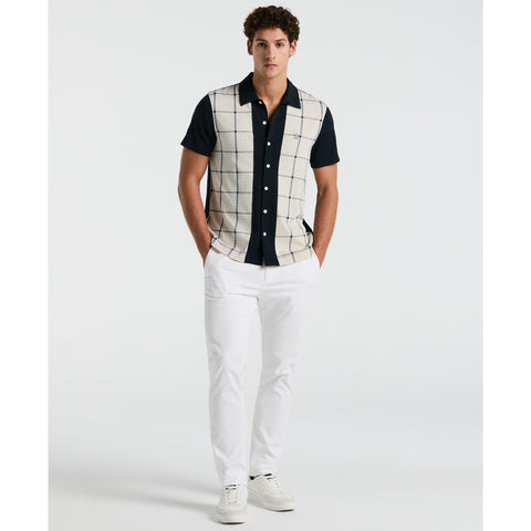 Cotton Interlock Plaid Bowling Shirt (Birch) 