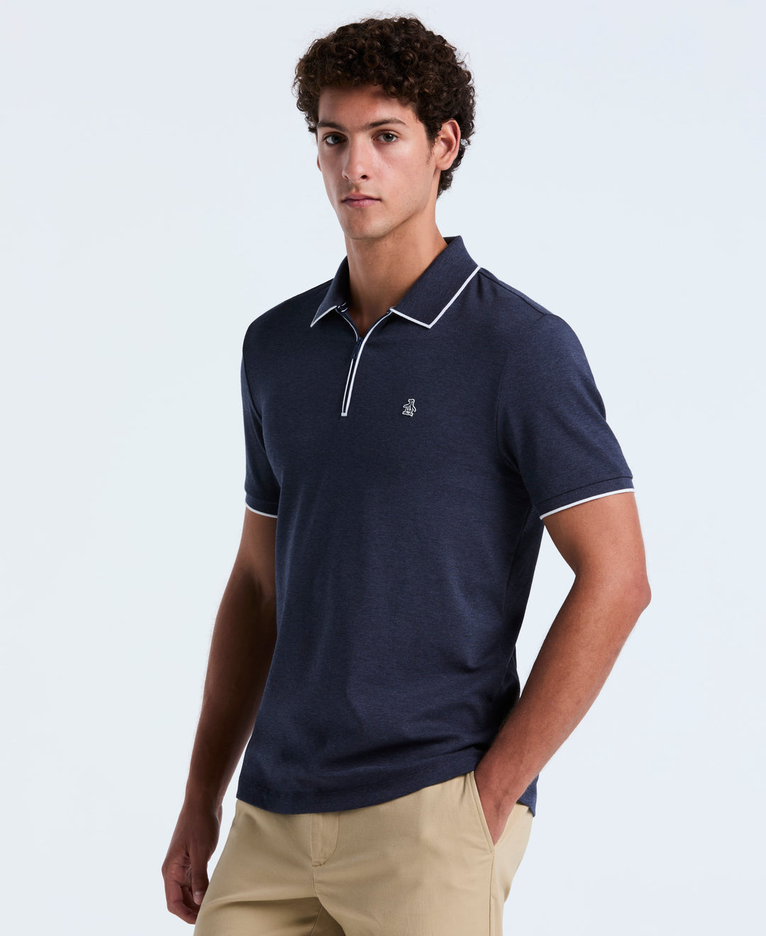 Cotton Interlock 1/4 Zip Tipped Polo (Dark Sapphire Heather) 