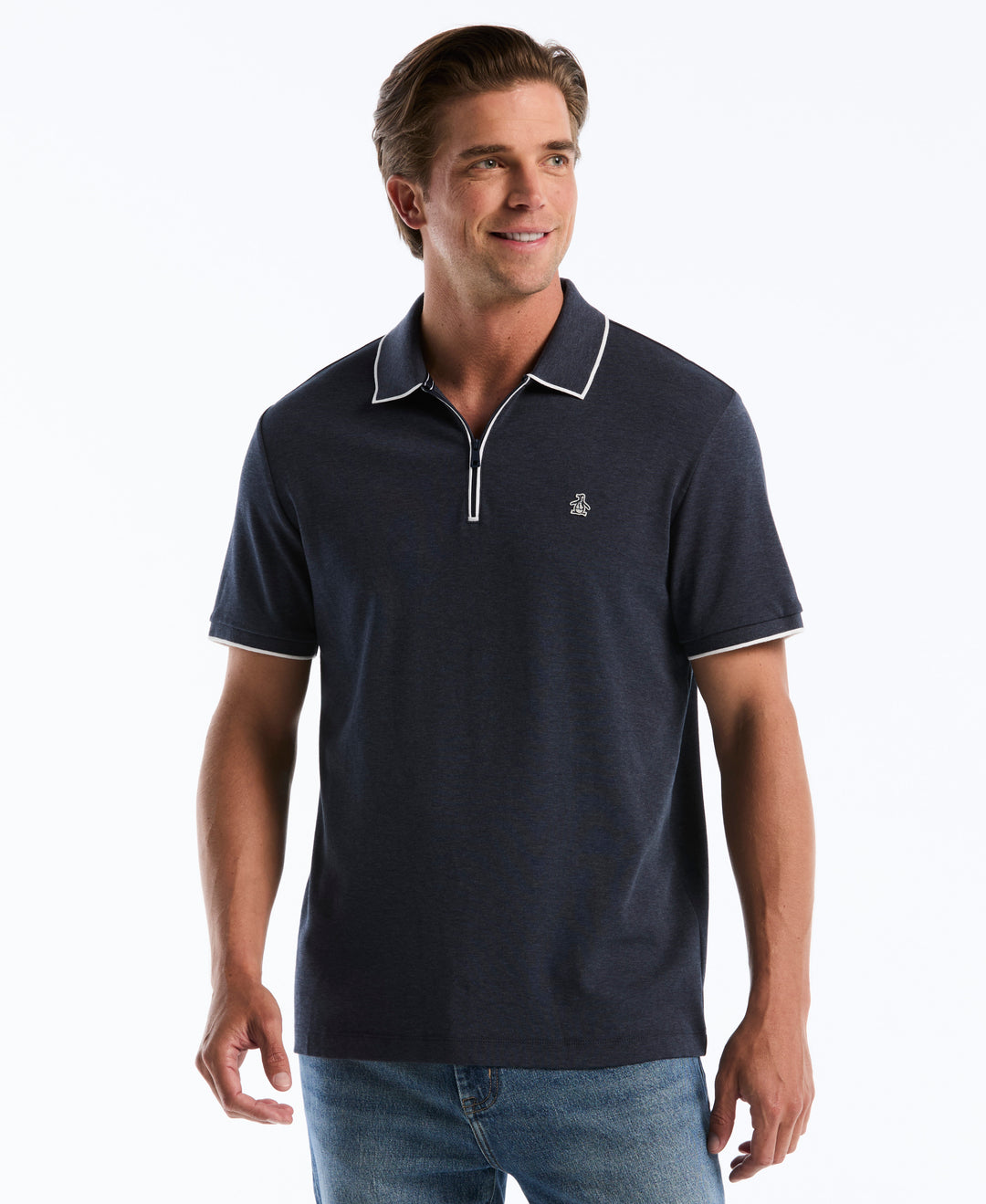 Interlock Quarter Zip Tipped Polo-Polos-Dark Sapphire-XS-Original Penguin