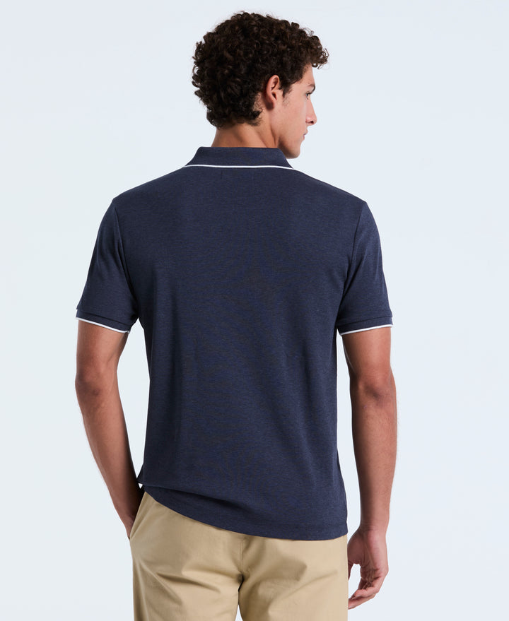 Cotton Interlock 1/4 Zip Tipped Polo (Dark Sapphire Heather) 