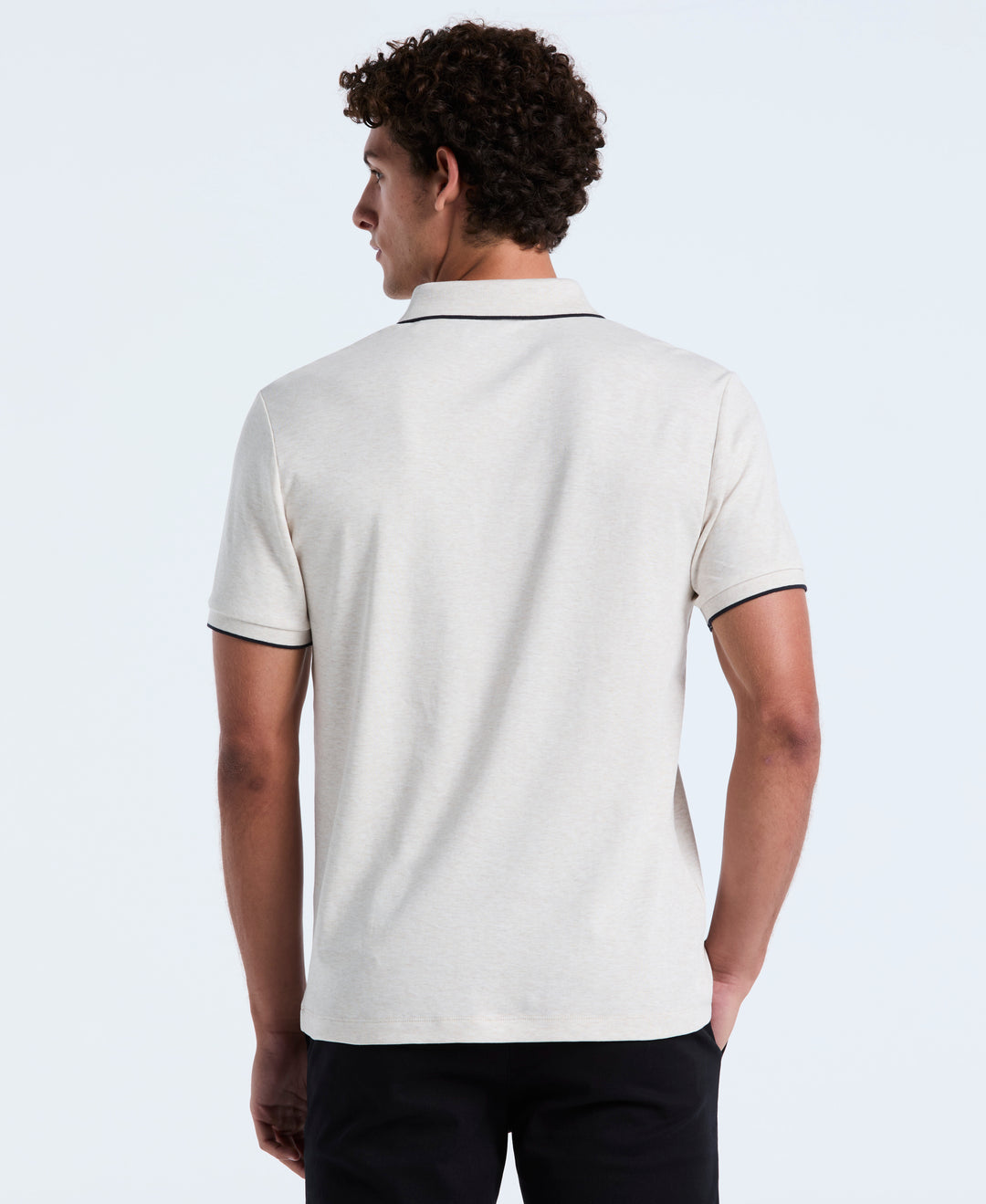 Cotton Interlock 1/4 Zip Tipped Polo (Birch Htr) 