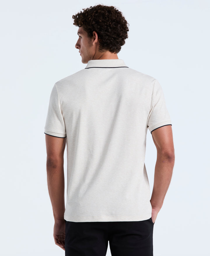 Cotton Interlock 1/4 Zip Tipped Polo (Birch Htr) 