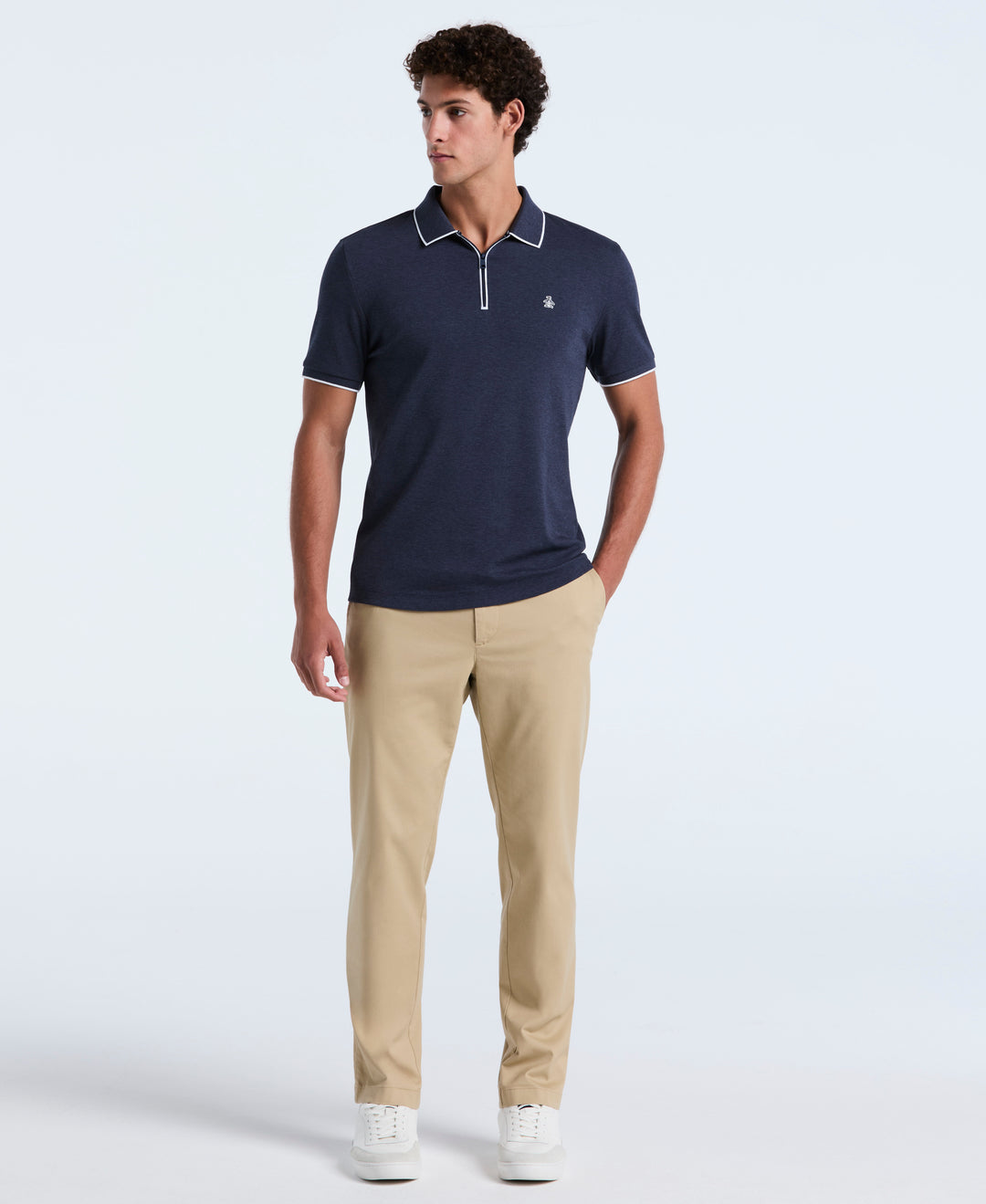 Cotton Interlock 1/4 Zip Tipped Polo (Dark Sapphire Heather) 