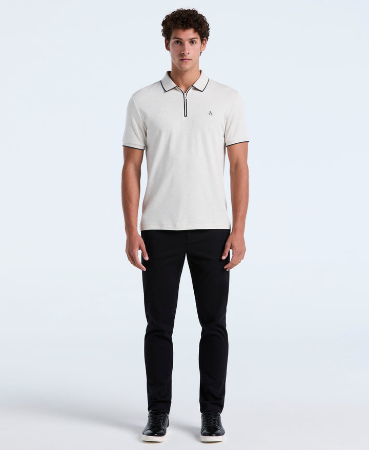 Cotton Interlock 1/4 Zip Tipped Polo (Birch Htr) 