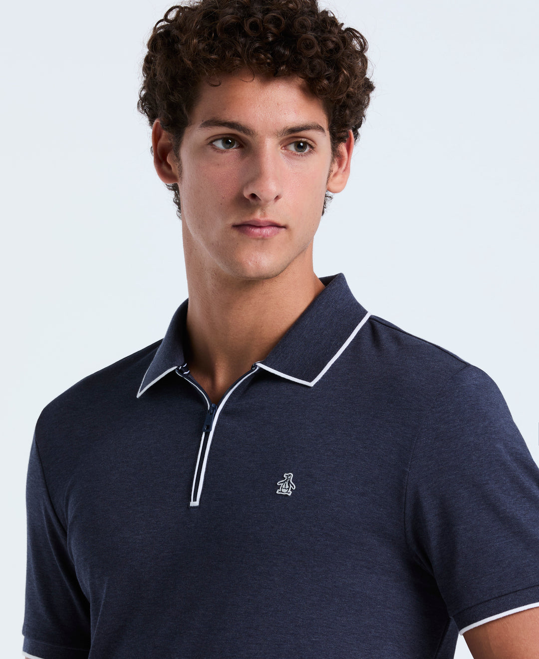 Cotton Interlock 1/4 Zip Tipped Polo (Dark Sapphire Heather) 