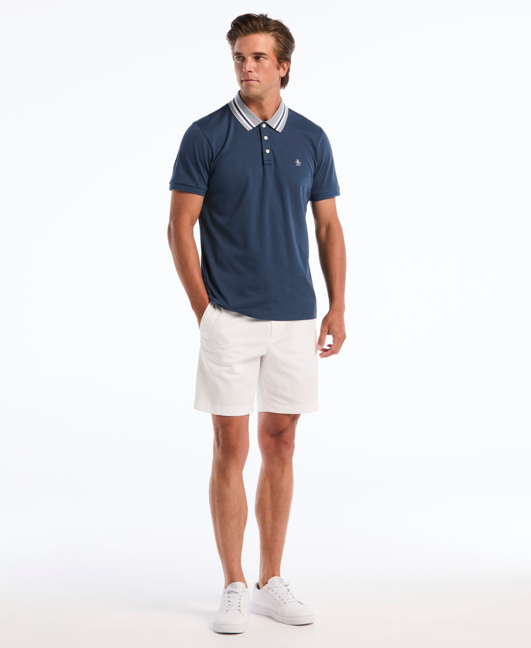 Interlock Striped Collar Polo (Sargasso Sea) 