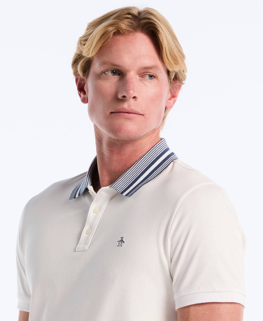 Interlock Striped Collar Polo (Bright White) 