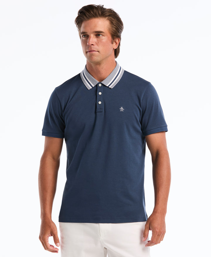 Interlock Striped Collar Polo (Sargasso Sea) 