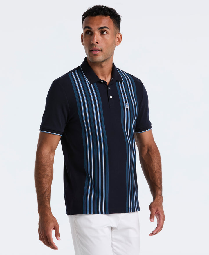 Cotton Interlock Vertical Stripe Polo (Dark Sapphire) 