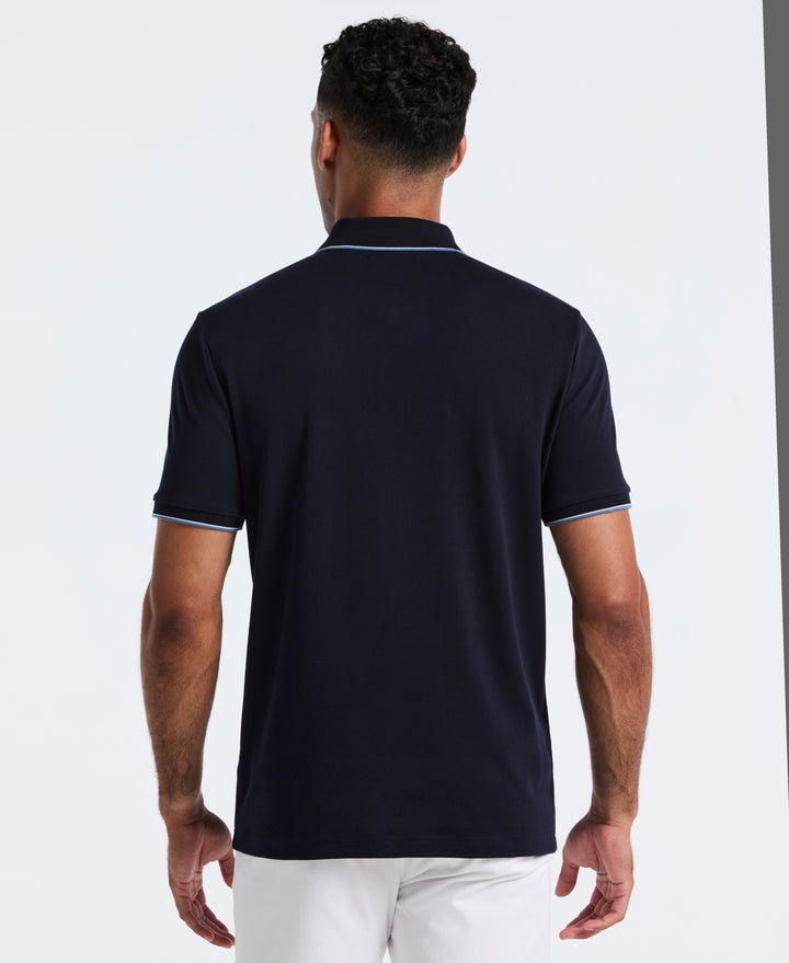 Cotton Interlock Vertical Stripe Polo (Dark Sapphire) 