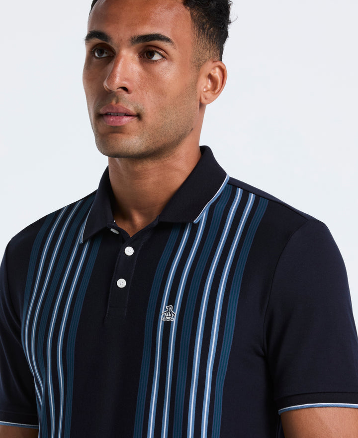 Cotton Interlock Vertical Stripe Polo (Dark Sapphire) 