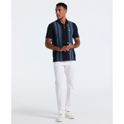 Cotton Interlock Vertical Stripe Polo (Dark Sapphire) 