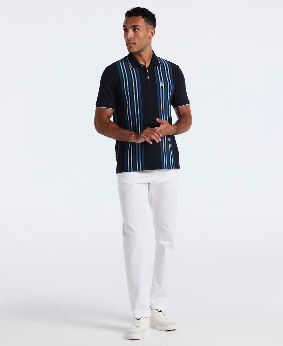 Cotton Interlock Vertical Stripe Polo (Dark Sapphire) 