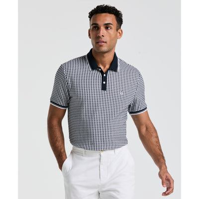 Allover Jaquard Contrast Check Polo Shirt (Dark Sapphire) 