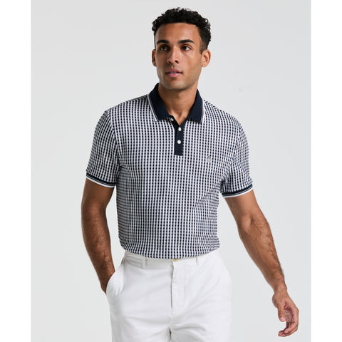 Allover Jaquard Contrast Check Polo Shirt (Dark Sapphire) 