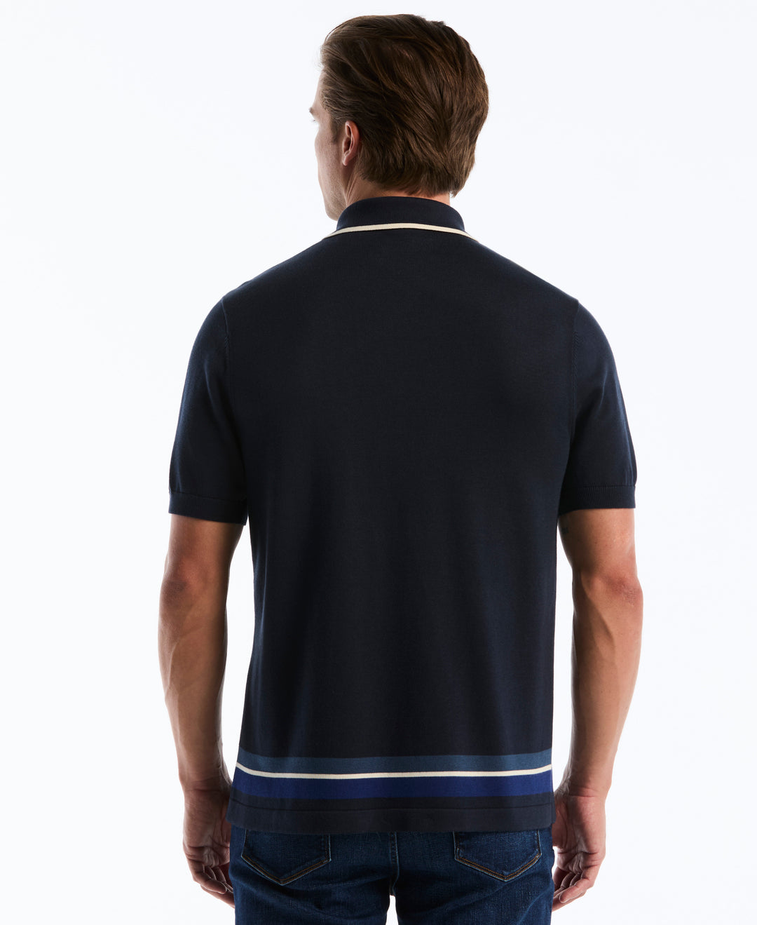Jacquard Blend Button-Up Sweater Polo (Dark Sapphire) 