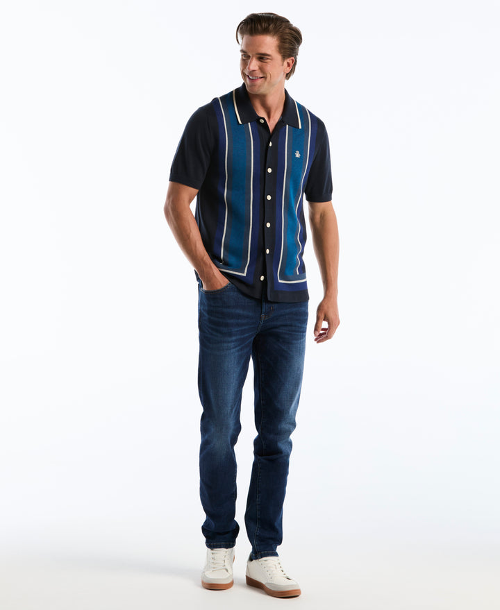 Jacquard Blend Button-Up Sweater Polo (Dark Sapphire) 